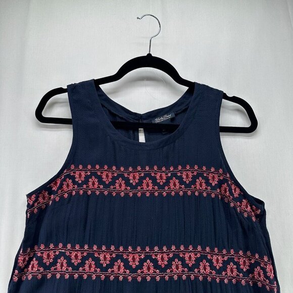 Lucky Brand Top Womens S Sleeveless Round Neck Rounded Hem Embroidered Navy Blue - Picture 3 of 9